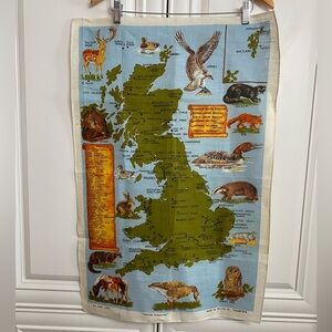 Vtg Ulster Ireland Linen Souvenir Dish Towel Map Great Britain Nature Reserves